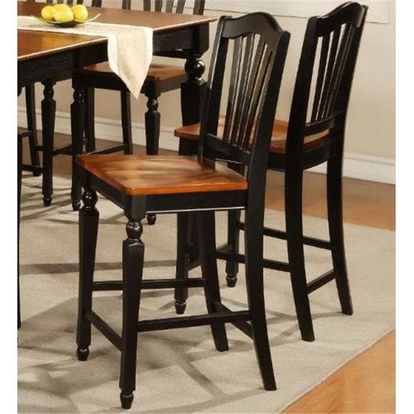 East West Furniture East West CC-BLK-W Chelsea Stools with wood seat; 24 in. seat height; Black & Cherry - Pack of 2 CHS-BLK-W